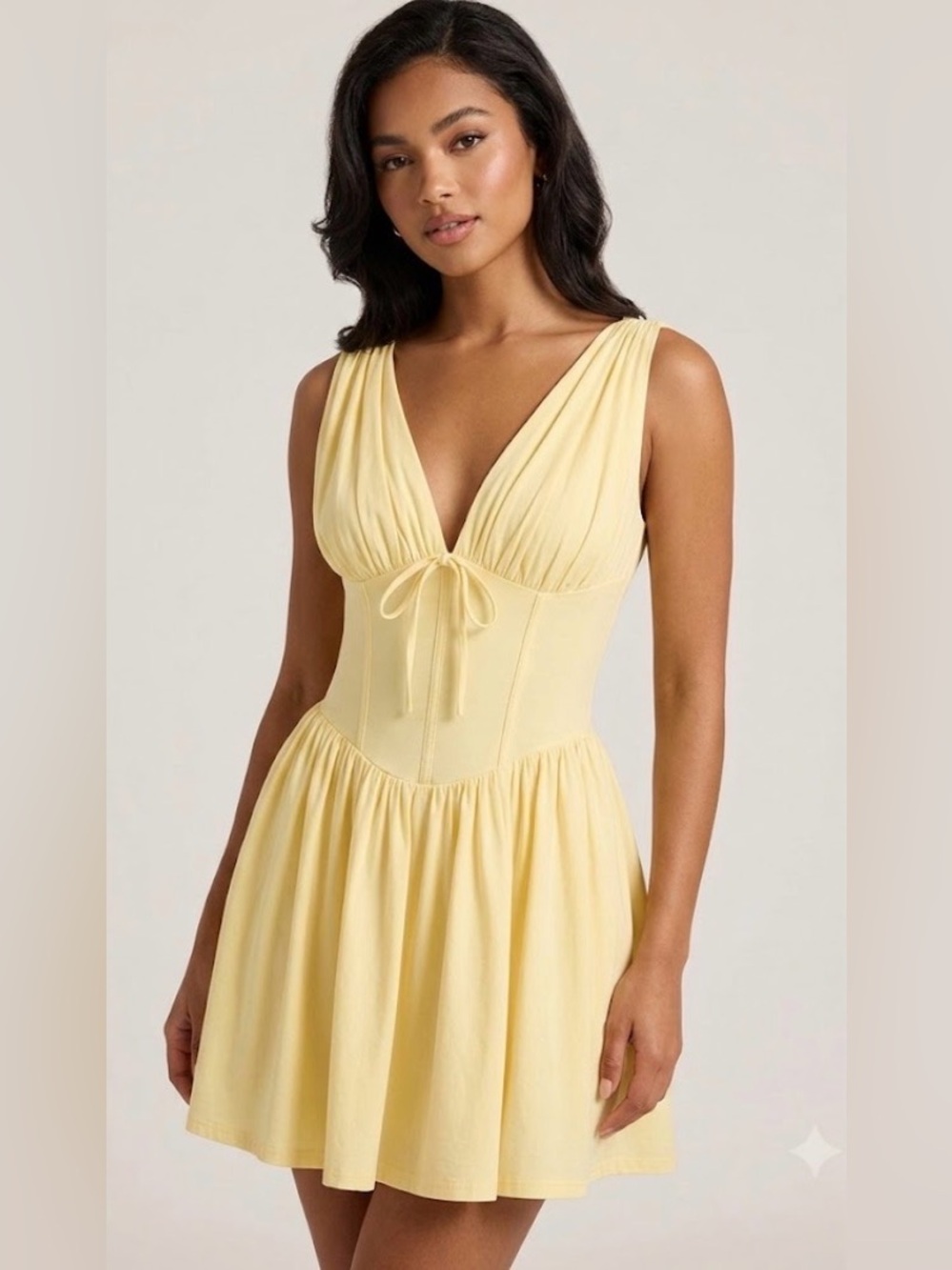 NWT Yellow Sleeveless V-Neck Tie Front Sundress